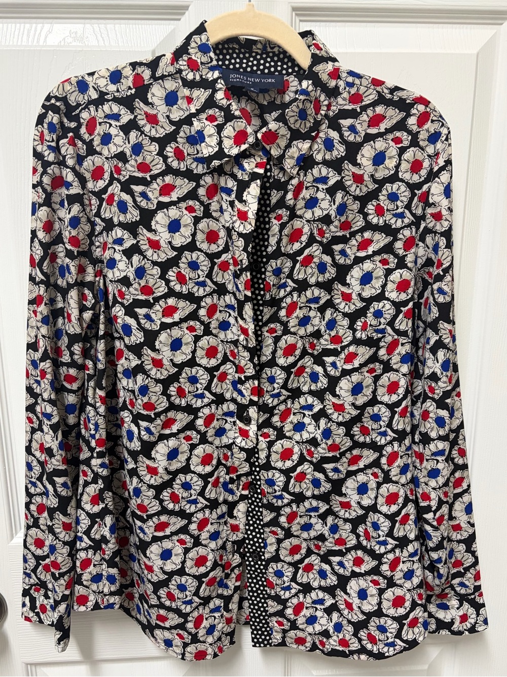 Jones New York Black Floral Button-Down Shirt with Red & Blue Flowers